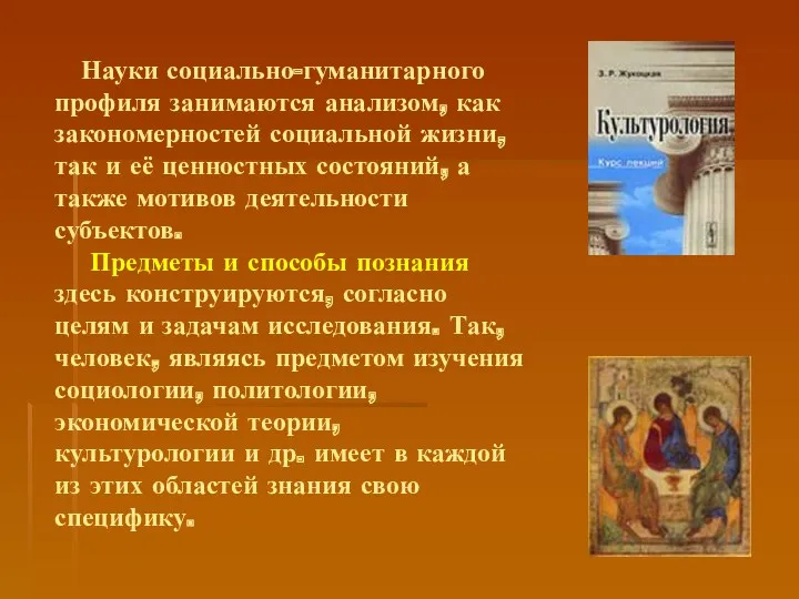 Науки социально-гуманитарного профиля занимаются анализом, как закономерностей социальной жизни, так