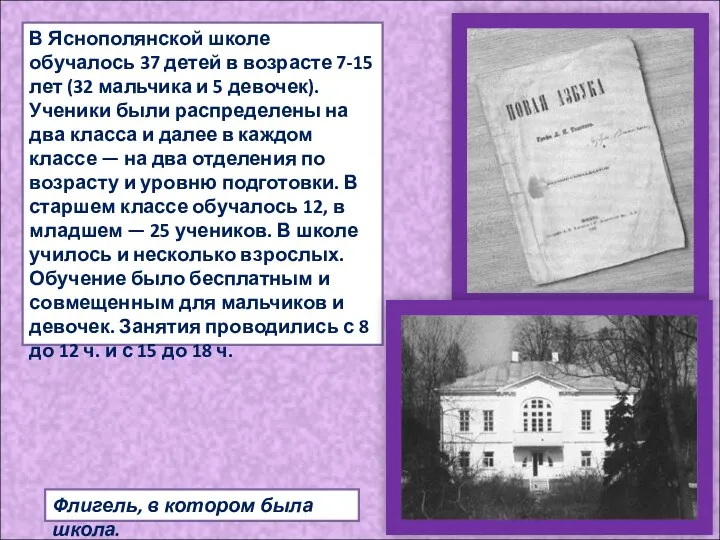 В Яснополянской школе обучалось 37 детей в возрасте 7-15 лет