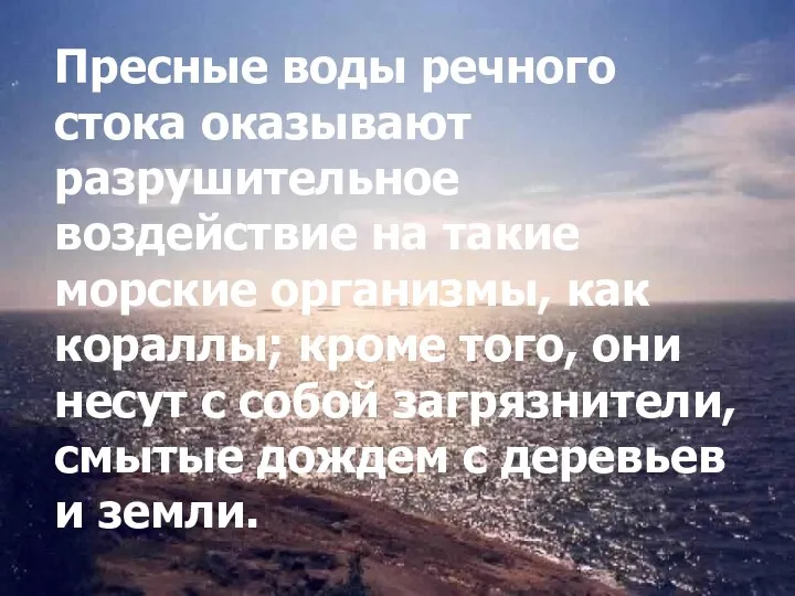 Пресные воды речного стока оказывают разрушительное воздействие на такие морские