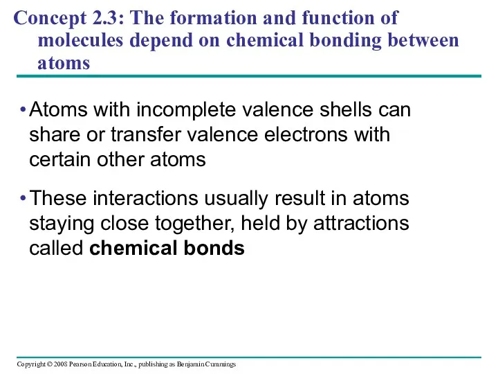 Concept 2.3: The formation and function of molecules depend on