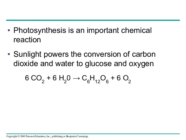 Photosynthesis is an important chemical reaction Sunlight powers the conversion