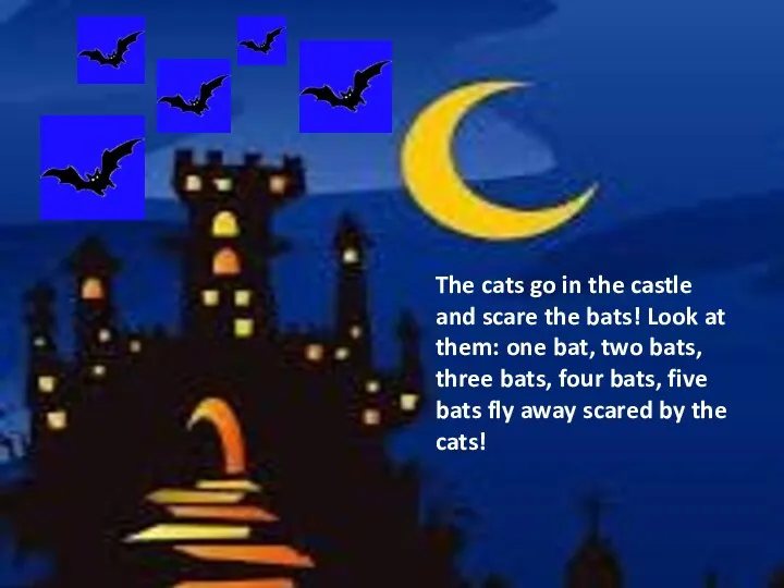 The cats go in the castle and scare the bats!