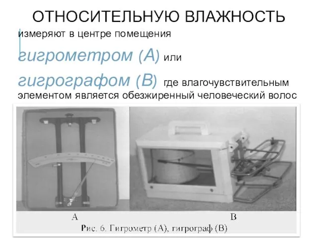 ОТНОСИТЕЛЬНУЮ ВЛАЖНОСТЬ измеряют в центре помещения гигрометром (А) или гигрографом