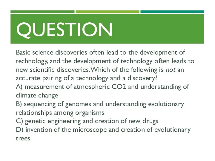 QUESTION Basic science discoveries often lead to the development of technology, and the