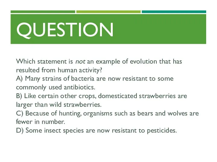 QUESTION Which statement is not an example of evolution that has resulted from