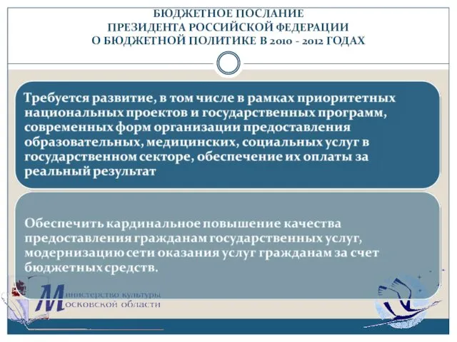 БЮДЖЕТНОЕ ПОСЛАНИЕ ПРЕЗИДЕНТА РОССИЙСКОЙ ФЕДЕРАЦИИ О БЮДЖЕТНОЙ ПОЛИТИКЕ В 2010 - 2012 ГОДАХ