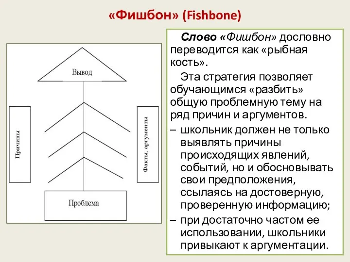 «Фишбон» (Fishbone) Слово «Фишбон» дословно переводится как «рыбная кость». Эта