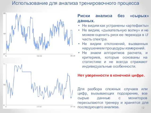 Использование для анализа тренировочного процесса Риски анализа без «сырых» данных.