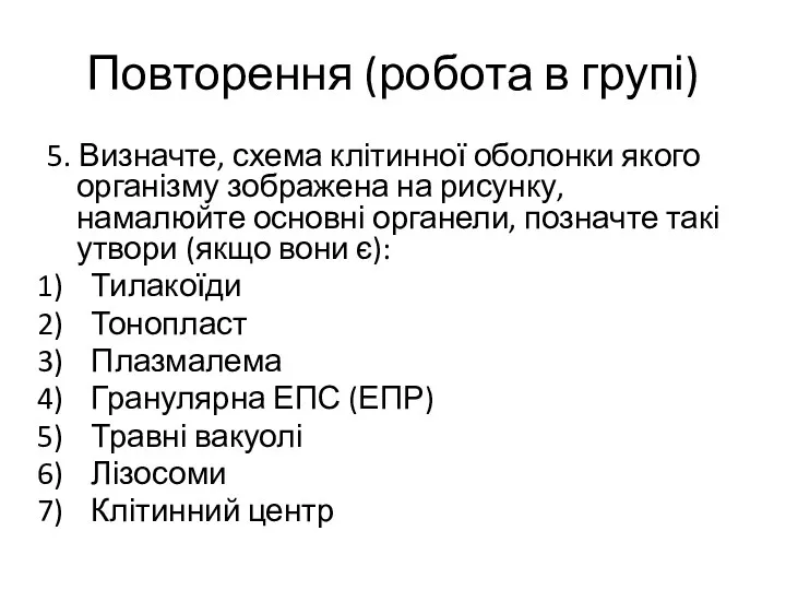 Повторення (робота в групі) 5. Визначте, схема клітинної оболонки якого організму зображена на