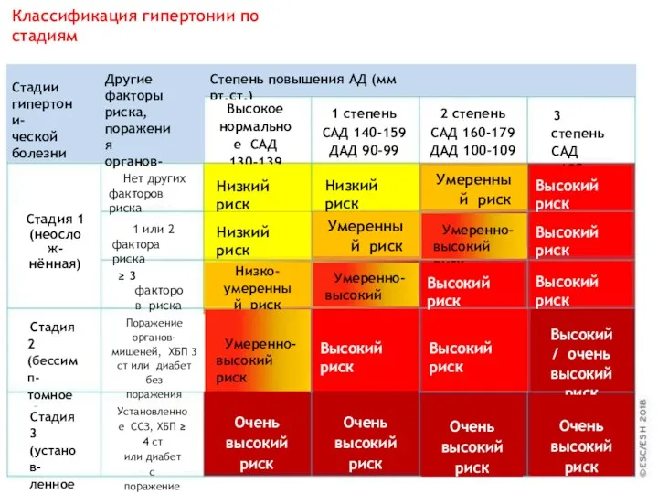 Классификация гипертонии по стадиям Стадии гипертони- ческой болезни Другие факторы