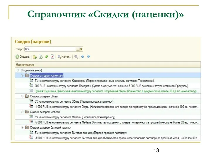 Справочник «Скидки (наценки)»