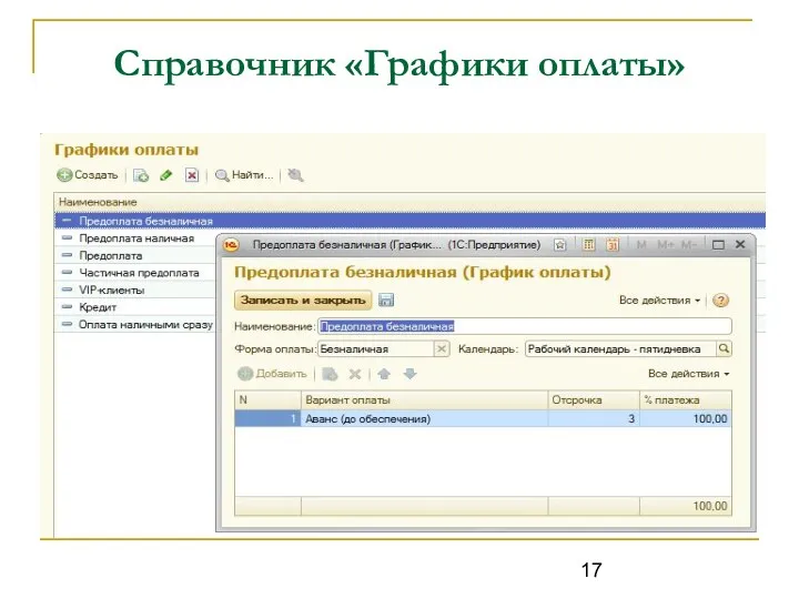 Справочник «Графики оплаты»
