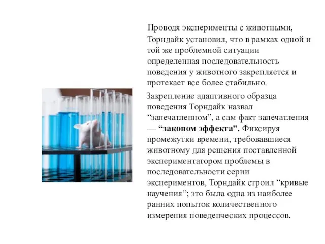 Проводя эксперименты с животными, Торндайк установил, что в рамках одной