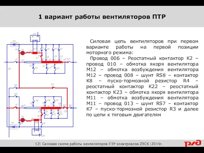 12| Силовая схема работы вентиляторов ПТР электровоза 2ЭС6 |2015г. 1