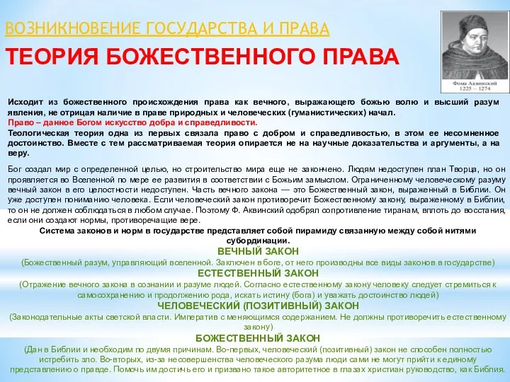 ТЕОРИЯ БОЖЕСТВЕННОГО ПРАВА ВОЗНИКНОВЕНИЕ ГОСУДАРСТВА И ПРАВА Бог создал мир