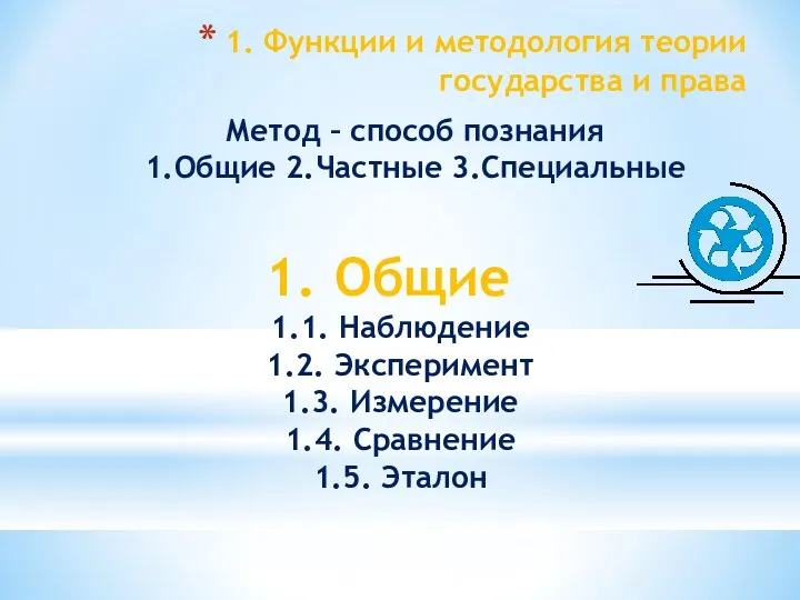 1. Функции и методология теории государства и права Метод –