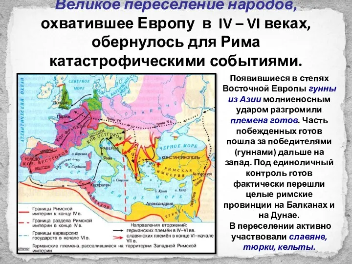 Великое переселение народов, охватившее Европу в IV – VI веках,