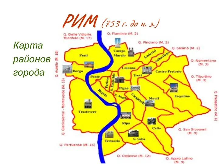 РИМ (753 г. до н. э.) Карта районов города