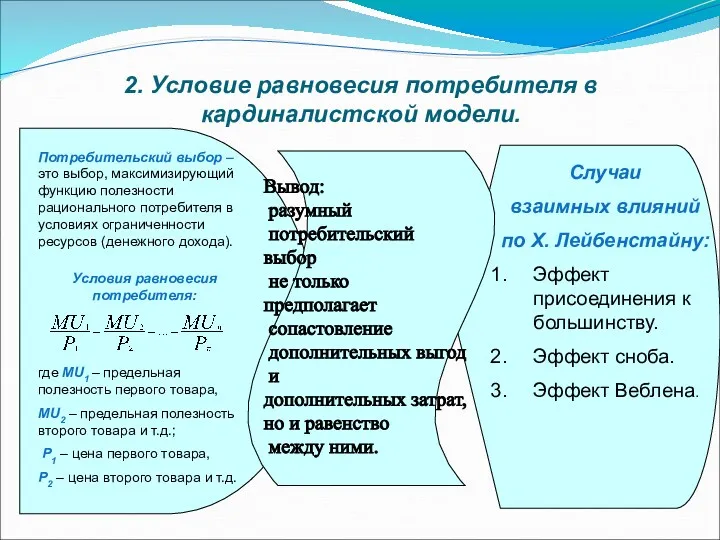 2. Условие равновесия потребителя в кардиналистской модели. Потребительский выбор – это выбор, максимизирующий