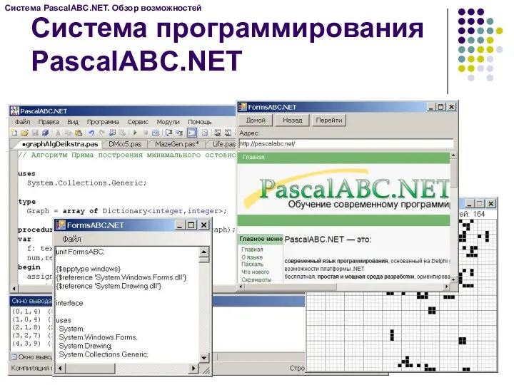 Система программирования PascalABC.NET Система PascalABC.NET. Обзор возможностей