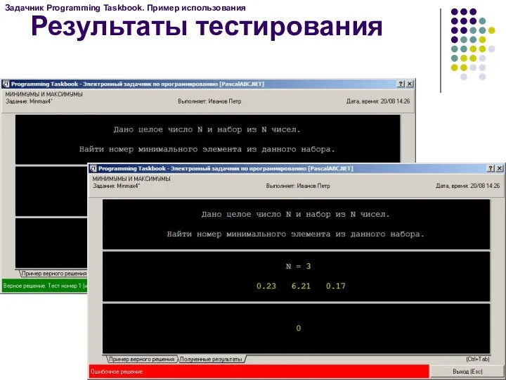 Результаты тестирования Задачник Programming Taskbook. Пример использования