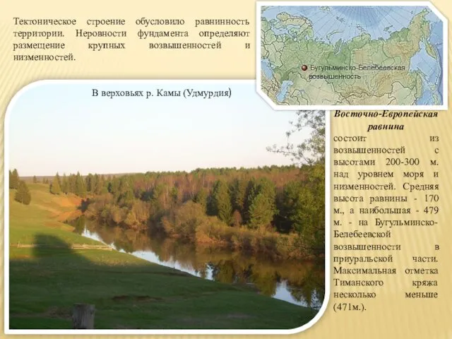 Восточно-Европейская равнина состоит из возвышенностей с высотами 200-300 м. над