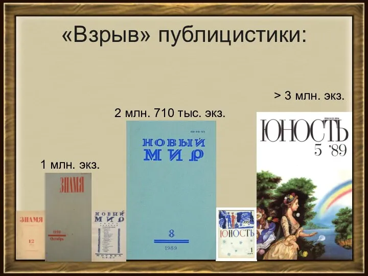 «Взрыв» публицистики: > 3 млн. экз. 2 млн. 710 тыс. экз. 1 млн. экз.