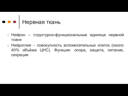 Нервная ткань Нейрон – структурно-функциональные единица нервной ткани Нейроглия –