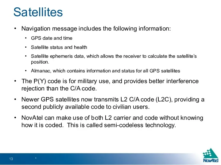 Satellites Navigation message includes the following information: GPS date and