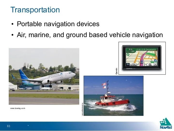 Transportation Portable navigation devices Air, marine, and ground based vehicle navigation * www.boeing.com