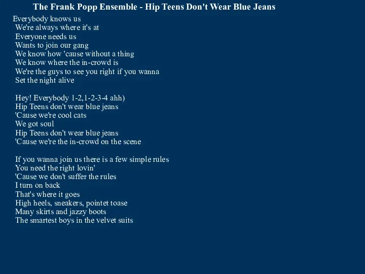 The Frank Popp Ensemble - Hip Teens Don't Wear Blue