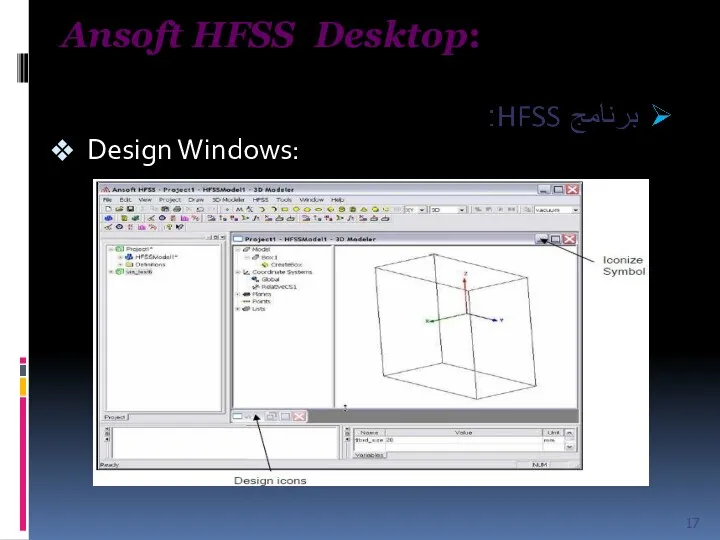 Ansoft HFSS Desktop: Design Windows: