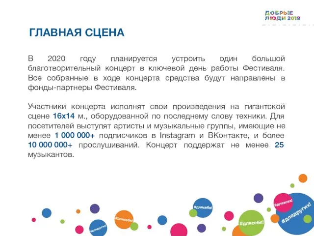 В 2020 году планируется устроить один большой благотворительный концерт в