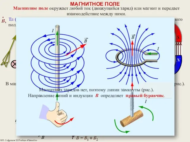 МАГНИТНОЕ ПОЛЕ Магнитное поле окружает любой ток (движущийся заряд) или магнит и передает