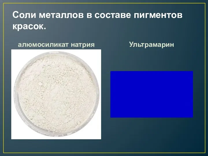 Соли металлов в составе пигментов красок. алюмосиликат натрия Ультрамарин