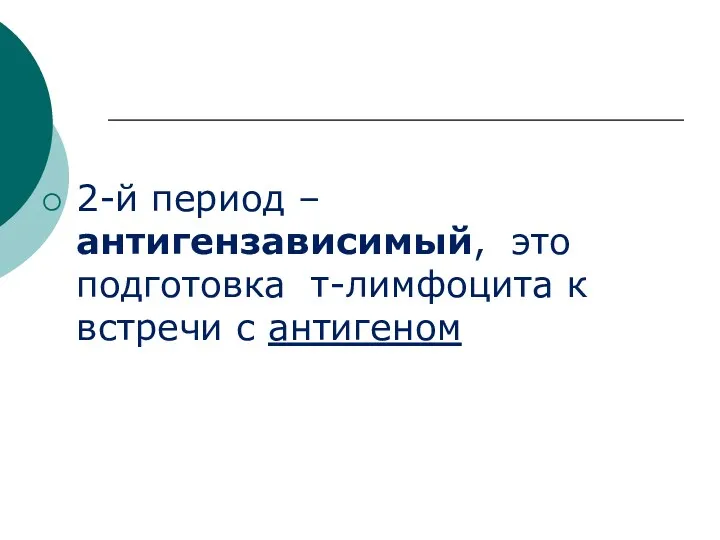 2-й период – антигензависимый, это подготовка т-лимфоцита к встречи с антигеном