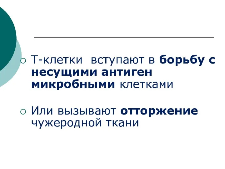 Т-клетки вступают в борьбу с несущими антиген микробными клетками Или вызывают отторжение чужеродной ткани