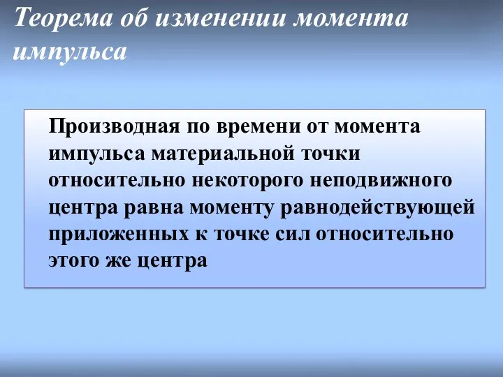 Теорема об изменении момента импульса Производная по времени от момента