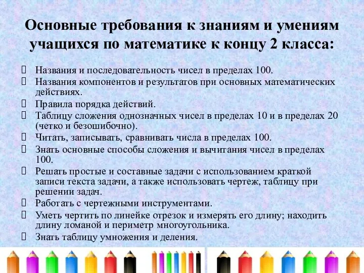 Основные требования к знаниям и умениям учащихся по математике к