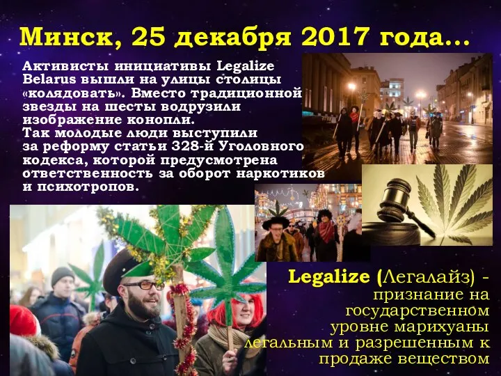 Минск, 25 декабря 2017 года… Активисты инициативы Legalize Belarus вышли