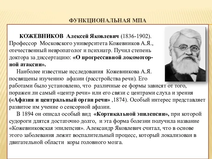 ФУНКЦИОНАЛЬНАЯ МПА КОЖЕВНИКОВ Алексей Яковлевич (1836-1902). Профессор Московского университета Кожевников