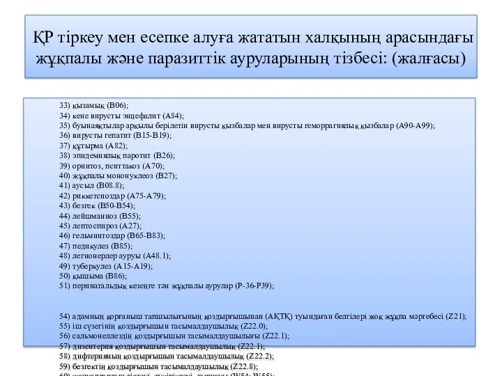 ҚР тіркеу мен есепке алуға жататын халқының арасындағы жұқпалы және