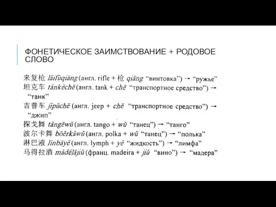 ФОНЕТИЧЕСКОЕ ЗАИМСТВОВАНИЕ + РОДОВОЕ СЛОВО