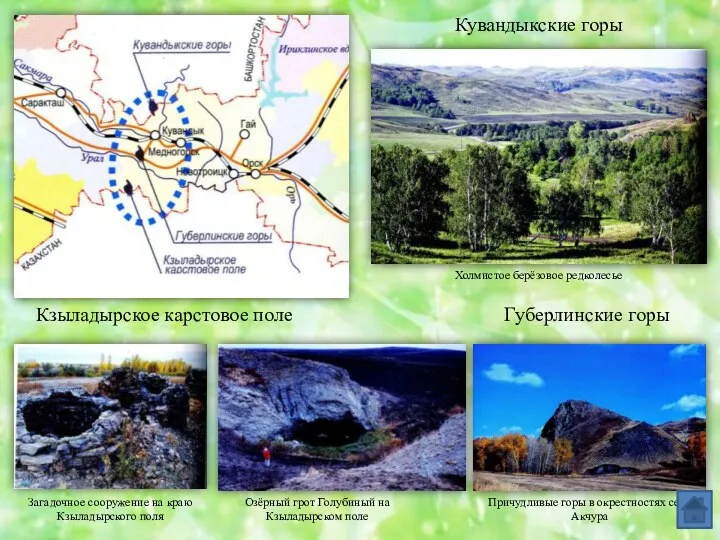 Кувандыкские горы Кзыладырское карстовое поле Губерлинские горы Холмистое берёзовое редколесье