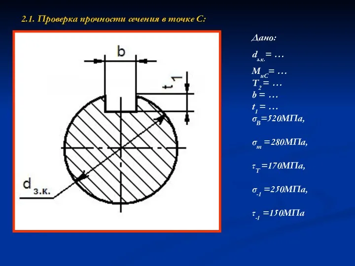 2.1. Проверка прочности сечения в точке С: Дано: dз.к.= …