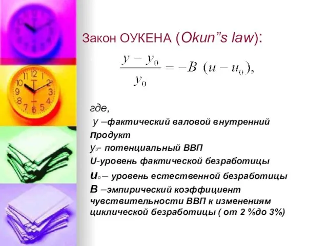 Закон ОУКЕНА (Okun”s law): . где, y –фактический валовой внутренний
