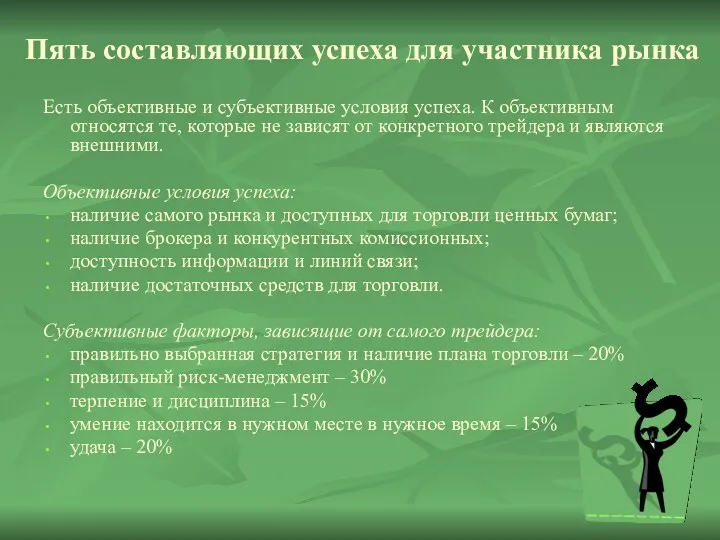 Пять составляющих успеха для участника рынка Есть объективные и субъективные