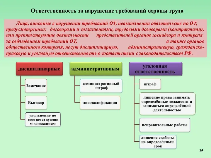 Ответственность за нарушение требований охраны труда Лица, виновные в нарушении