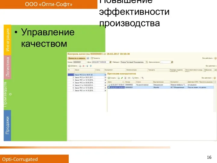 Управление качеством Повышение эффективности производства Продажи Производство Логистика Интеграция