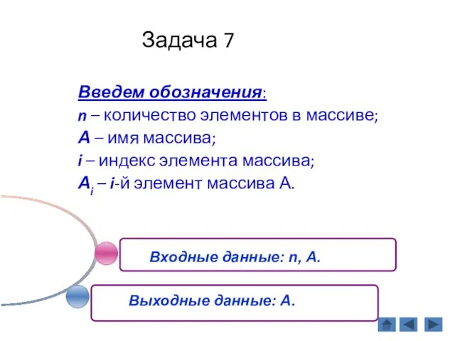 Задача 7 Введем обозначения: n – количество элементов в массиве;